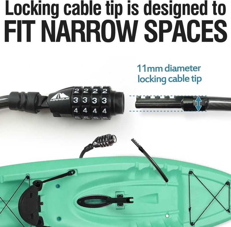 MARQUE Straight Combination Bike Lock Cable - 3/8 inch (5FT, 10FT, 15FT, 25FT) Resettable Combination Lock, Anti-Theft Security Cable for Bicycles, Kayaks, Paddle Boards and Outdoor Gear (05 FT) - Image 2